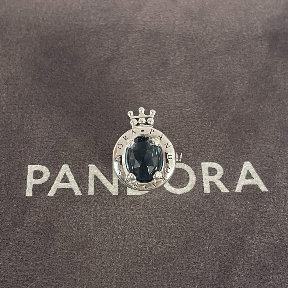 Pandora Sterling Silver Blue Sparkling Crown O Charm With Clear CZ Charm Bead